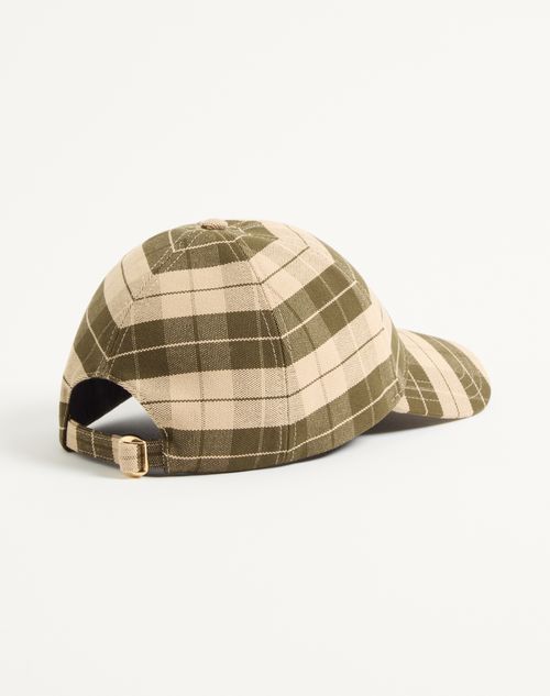 Valentino Garavani - Valentino Garavani Vlogo Signature Baseball Cap In Check Fabric - Green/beige - Man - Hats And Gloves