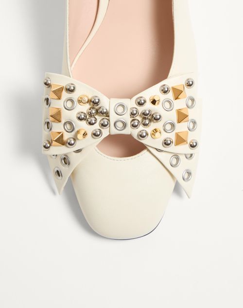 Valentino Garavani - Bowow Pump In Kidskin With Studs 45mm - Ivory - Woman - Pumps