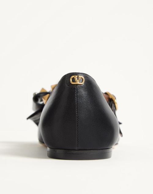 Valentino Garavani - Mary-jane Bowow Ballerina In Kidskin With Studs - Black - Woman - Ballerinas