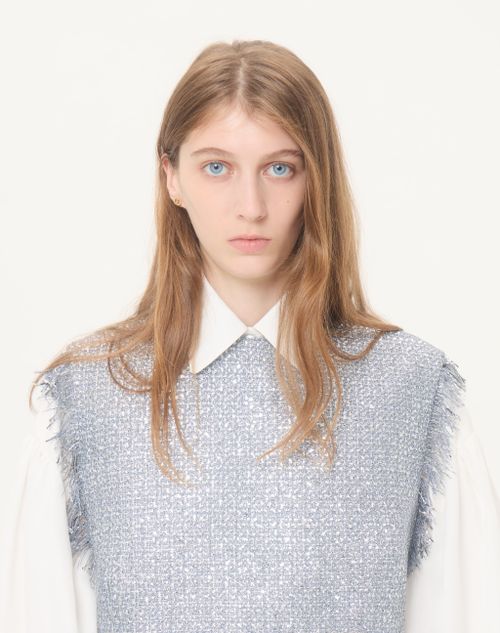 Valentino - Short Valentino Dress In Lurex Basket Weave - Silver - Woman - Dresses