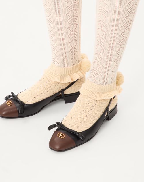 Valentino Garavani - Valet Du Roi Kid Slingback Ballerina 25mmm - Black/coffe - Woman - Ballerinas