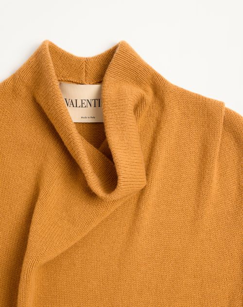 Valentino - Valentino Cashmere Sweater With Draped High Collar - Ochre - Man - Knitwear
