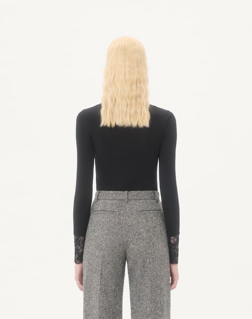 Valentino - Wool Jumper With Lace - Black - Woman - Knitwear