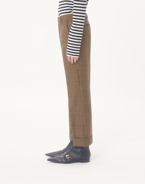 Valentino - Valentino Wool Trousers With Glen Plaid Pattern And Turn-ups - Camel/black - Man - Pants And Shorts