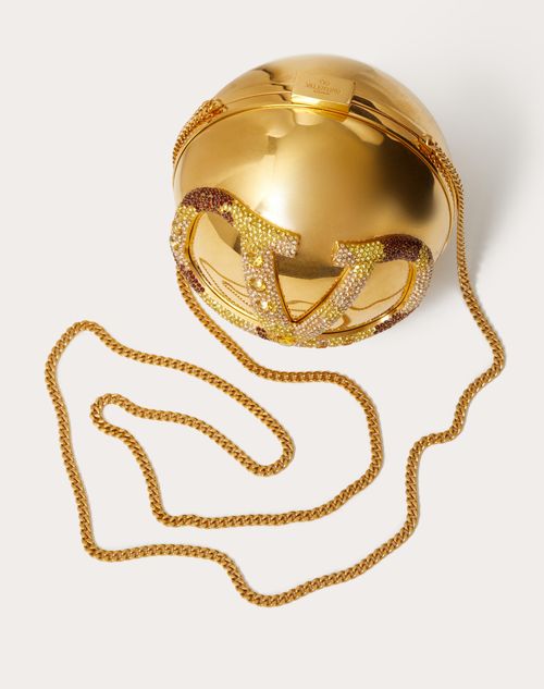 Valentino Garavani - Vlogo Signature Metal And Rhinestone Minaudière - Antique Brass - Woman - Clutches