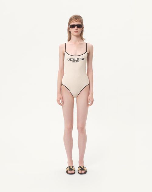 Valentino - Lycra Piqué Swimsuit - Birch/black - Woman - Beachwear