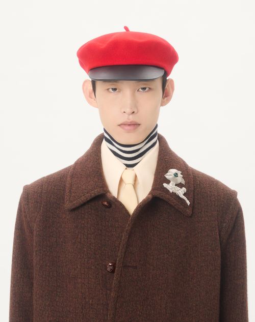 Valentino - Valentino Single-breasted Coat In Melange Wool Drape With Vgold On Side Pockets - Maroon - Man - Coats And Blazers