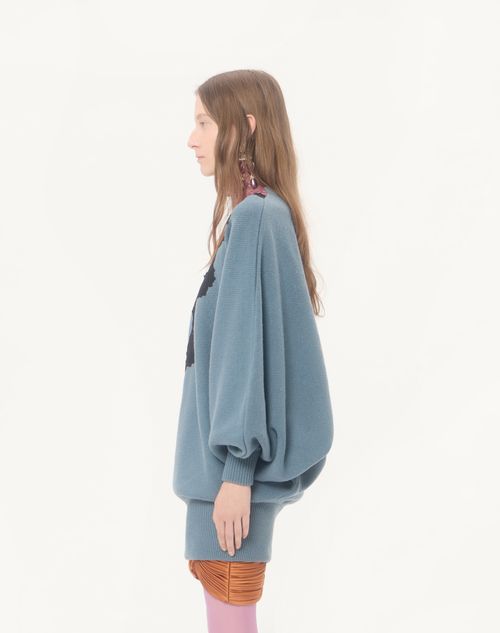 Valentino - Wollpullover Mit Spitze - Petrol/schwarz/rosa - Frau - Strickwaren