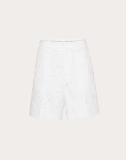 Shop Valentino San Gallo Cotton Bermuda Shorts In ホワイト