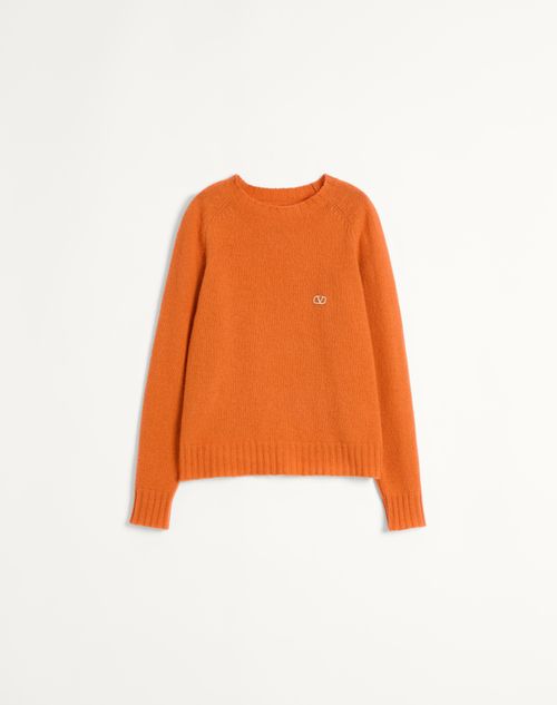 Shop Valentino Shetland Wool Crewneck Jumper With Vlogo Embroidery In Orange