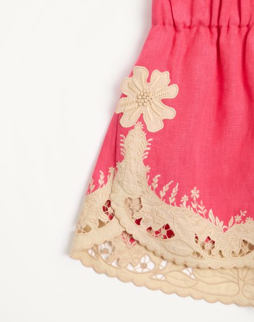 Valentino - Embroidered Couture Linen Shorts - Coral/beige - Woman - Trousers And Shorts