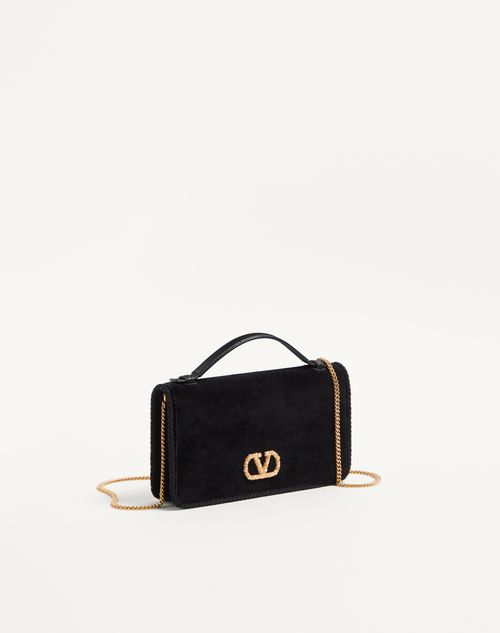 Valentino Garavani - Vlogo Signature Velvet Chain Wallet With Jewel Logo - Black - Woman - Wallets And Small Leather Goods