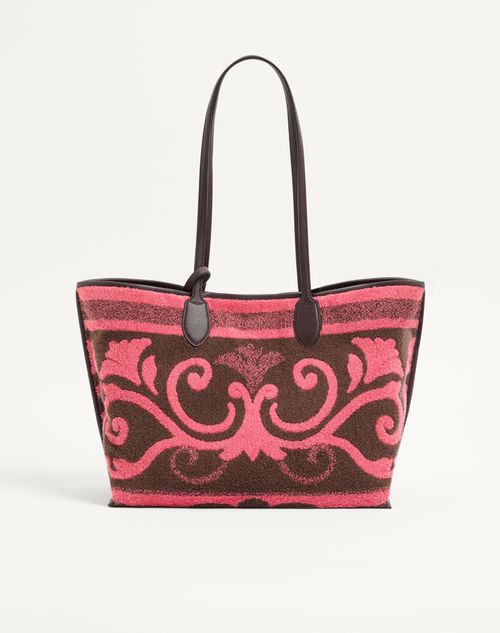 Valentino Garavani - Borsa Media Shopping Valentino Garavani In Tessuto Spugna - Corallo/chocolate - Donna - Borse Shopping