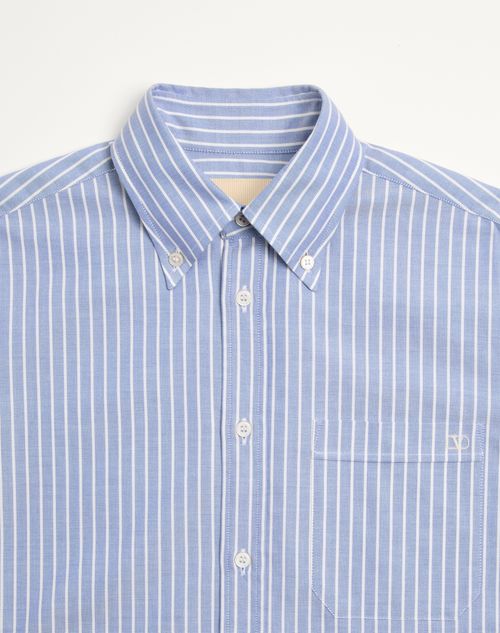 Valentino - Vlogo Embroidered Cotton Shirt - White/light Blue - Man - Shirts