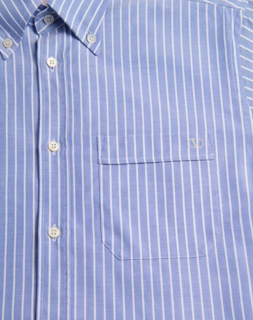 Valentino - Vlogo Embroidered Cotton Shirt - White/light Blue - Man - Shirts