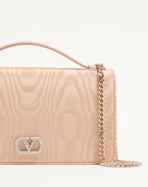 Valentino Garavani - Vlogo Signature Chain Wallet In Moiré Fabric With Jewel Logo - Pink - Woman - Wallets And Small Leather Goods