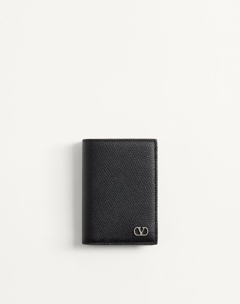 Valentino Garavani Men's Black Vlogo Signature Cardholder In Grainy Calfskin Man Uni