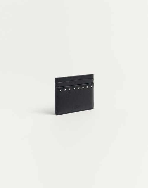 Valentino Garavani - Rockstud Grainy Calfskin Cardholder - Black - Man - Wallets And Small Leather Goods