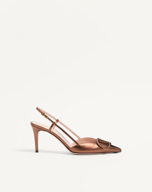 Valentino Garavani Vlogo Signature Slingback Pump In Laminated Nappa Leather 80mm Woman Bronze 42 In Brown