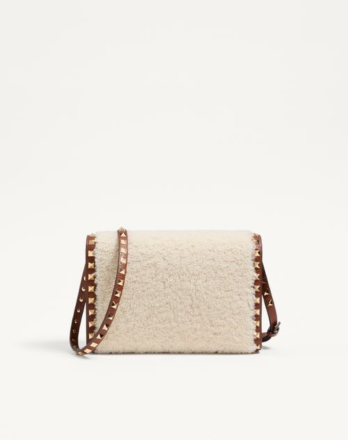 Valentino Garavani - Valentino Garavani Rockstud Small Shearling Shoulder Bag - Natural/saddle Brown - Woman - Shoulder Bags