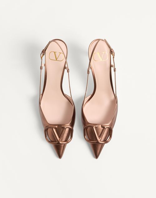 Valentino Garavani - Vlogo Signature Slingback Pump In Laminated Nappa Leather 80mm - Bronze - Woman - Pumps