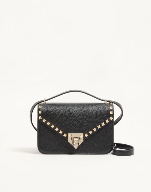 Valentino Garavani - Bolso De Hombro Pequeño Valentino Garavani Rockstud De Cuero Graneado De Becerro - Negro - Mujer - Bolsos De Hombro
