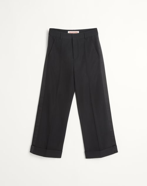 Valentino - Wool Cuffed Trousers With Satin Side Bands - Black - Man - Trousers And Shorts