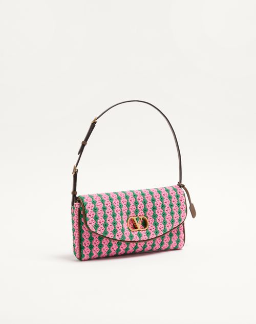 Valentino Garavani - Valentino Garavani Devain Small Shoulder Bag In Crochet Fabric - Pink/green - Woman - Shoulder Bags
