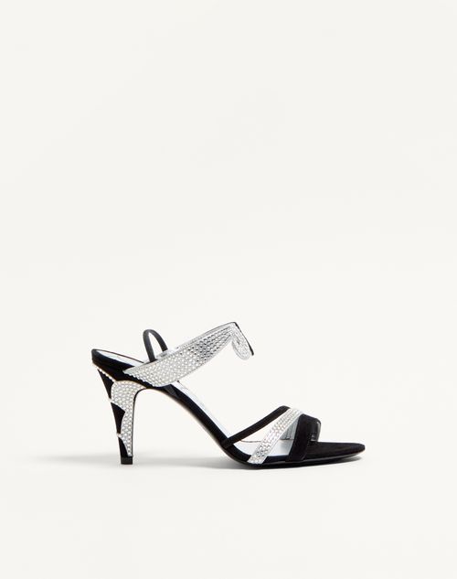 Valentino Garavani - L'une Et L'autre Suede Sandal With Crystals 85mm - Black/crystal - Woman - Sandals