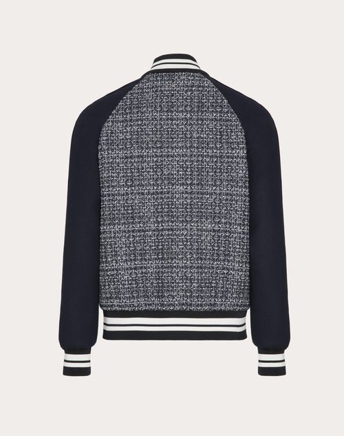 Valentino - Cotton And Viscose Tweed Bomber Jacket With Vlogo Signature Patch - White/navy - Man - Outerwear