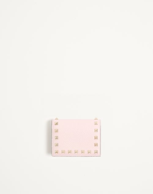 Valentino Garavani - Small Rockstud Grainy Calfskin Wallet - Pink - Woman - Wallets And Small Leather Goods