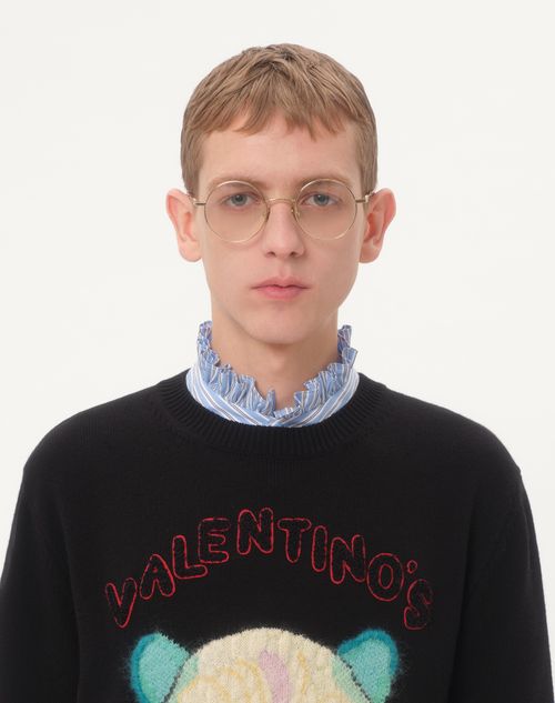 Valentino - Wool And Cotton Sweater With Le Chat De La Maison Patch - Black - Man - Knitwear