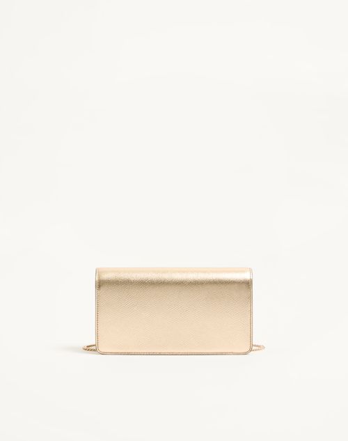 Valentino Garavani - Vlogo Signature Mini Shoulder Bag In Laminated Grainy Calfskin With Jewel Logo - Gold/crystal - Woman - Wallets And Small Leather Goods