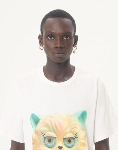 Valentino - Valentino Cotton T-shirt With Le Chat De La Maison Print - Ivory - Man - Tshirts And Sweatshirts