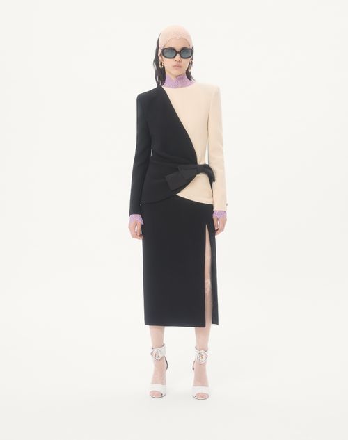 Valentino - Wool Crepe Midi Dress - Black/birch - Woman - Dresses