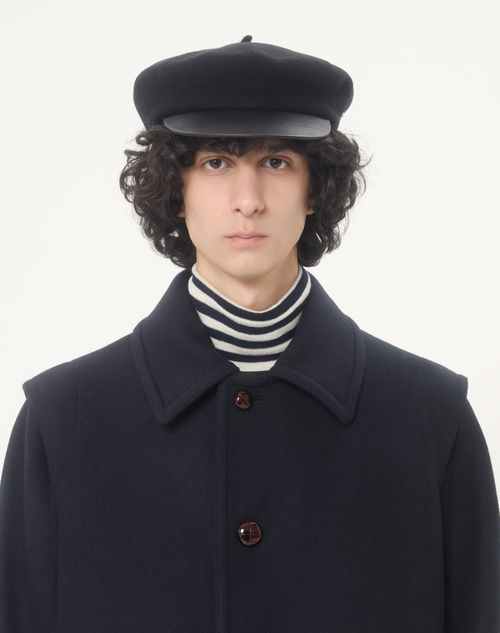 Valentino - Manteau Droit Valentino En Feutre De Laine Avec Vgold Sur Les Poches Latérales - Marine - Homme - Manteaux Et Blazers