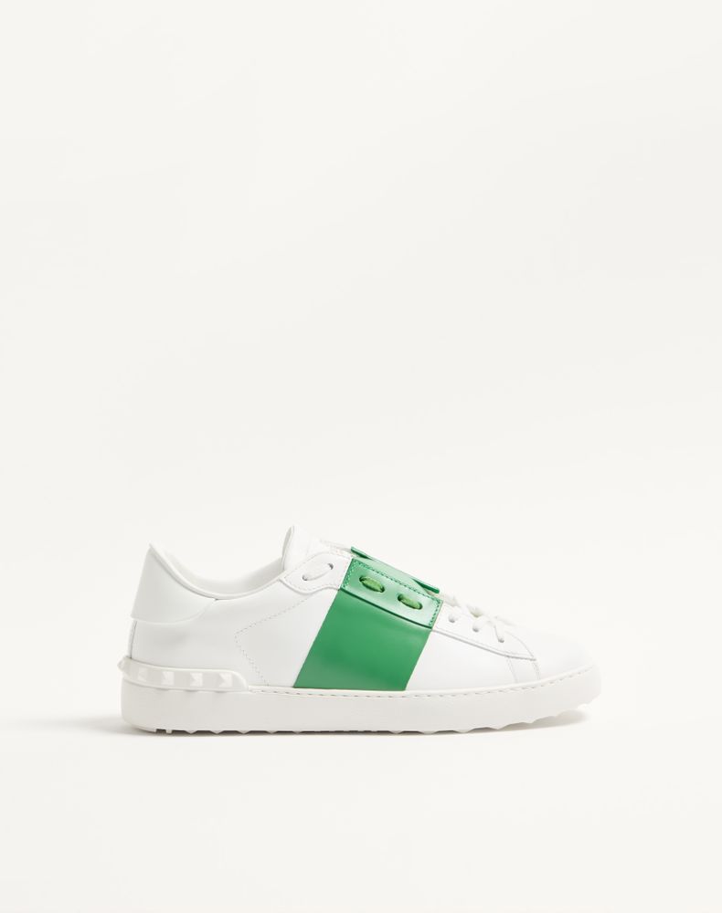 Valentino Garavani Men's White/Green Calfskin Open Sneaker Man 41