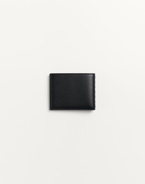 Valentino Garavani - Rockstud Wallet In Grainy Calfskin - Black - Man - Wallets And Small Leather Goods