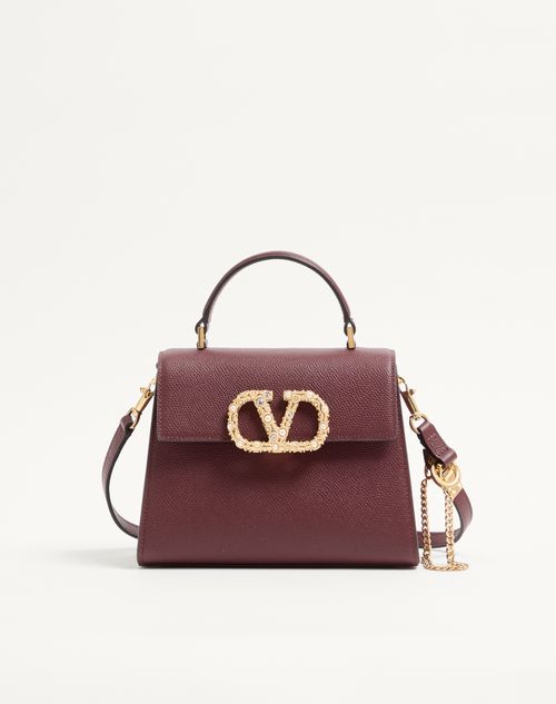 Valentino Garavani - Valentino Garavani Vsling Small Handbag In Grainy Calfskin With Jewel Logo - Rosewood - Woman - Top Handle Bags