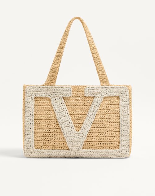 Valentino Garavani Valentino Garavani Viva Superstar Medium Shopping Bag In Raffia Woman Natural/butter Onesize