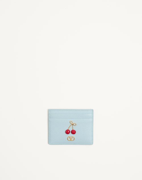 Valentino Garavani - Cherryfic Cardholder In Grainy Calfskin - Porcelain Blue - Woman - Wallets And Small Leather Goods