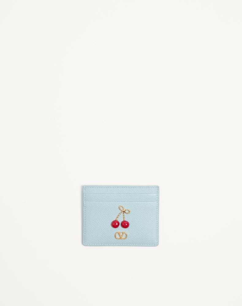 Valentino Garavani Women's Porcelain Blue Cherryfic Grainy Calfskin Cardholder Woman Uni