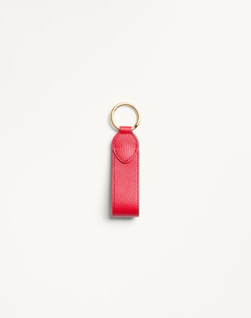 Valentino Garavani - Vlogo Signature Grainy Calfskin Key Ring - Rouge Pur - Woman - Bag Charms And Keyrings