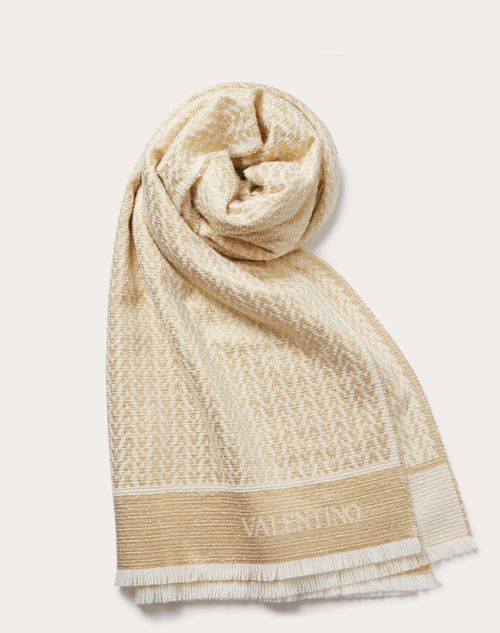 Valentino Garavani - OPTICAL VALENTINO WOOL AND LUREX BLEND STOLE - Ivory/gold - Woman - Soft Accessories