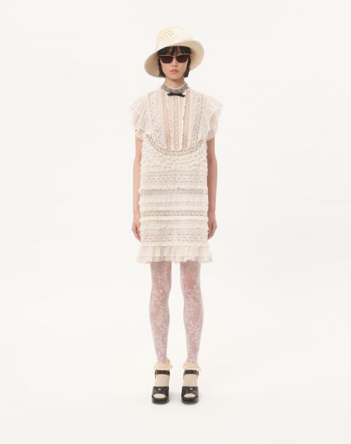 Valentino - Vestido Corto De Lino Ligero Bordado - Marfil - Mujer - Vestidos