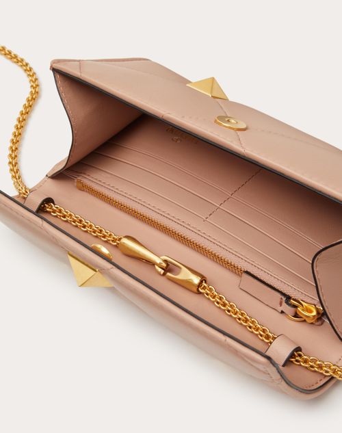 Valentino Garavani - Roman Stud Wallet In Nappa Leather With Chain - Rose Cannelle - Woman - Wallets And Small Leather Goods