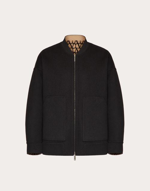 Valentino - REVERSIBLE DOUBLE-FACED WOOL JACKET WITH TOILE ICONOGRAPHE PATTERN - Beige/black - Man - Outerwear