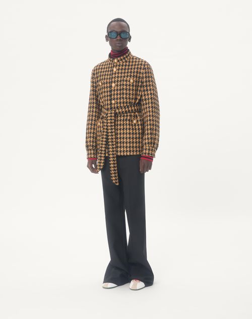 Valentino - Valentino Houndstooth Wool Safari Jacket With Belt - Black - Man - Outerwear