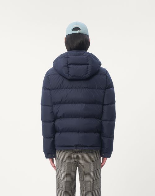 Valentino - Nylon Hooded Down Jacket With Vlogo Patch - Blue - Man - Outerwear