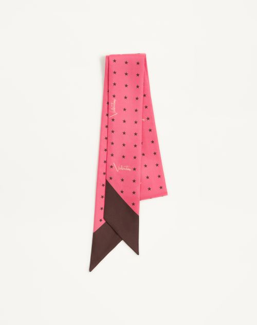 Valentino Garavani - Foulard Bandeau En Soie Stelline E Firma Starry - Corail/chocolat - Femme - Accessoires Textiles